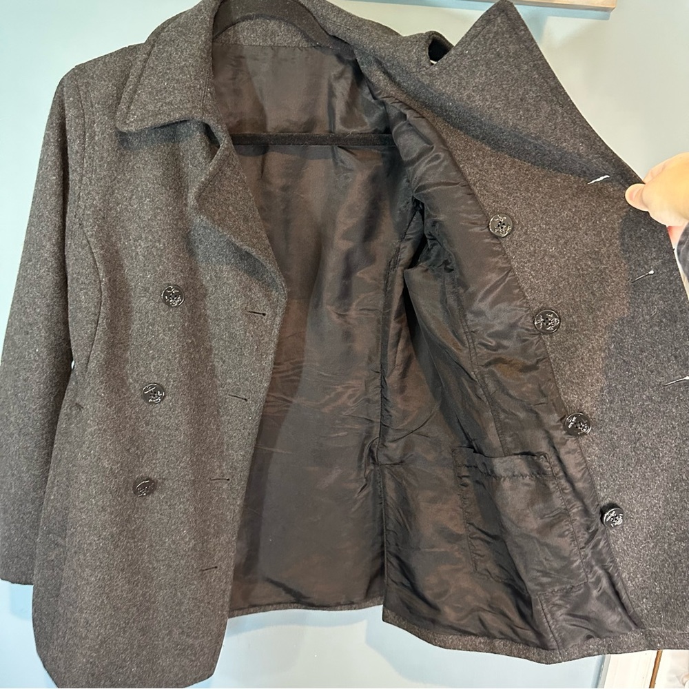 Women’s Warm Double Breasted Peacoat in Dark Grey - Picture 7 of 9